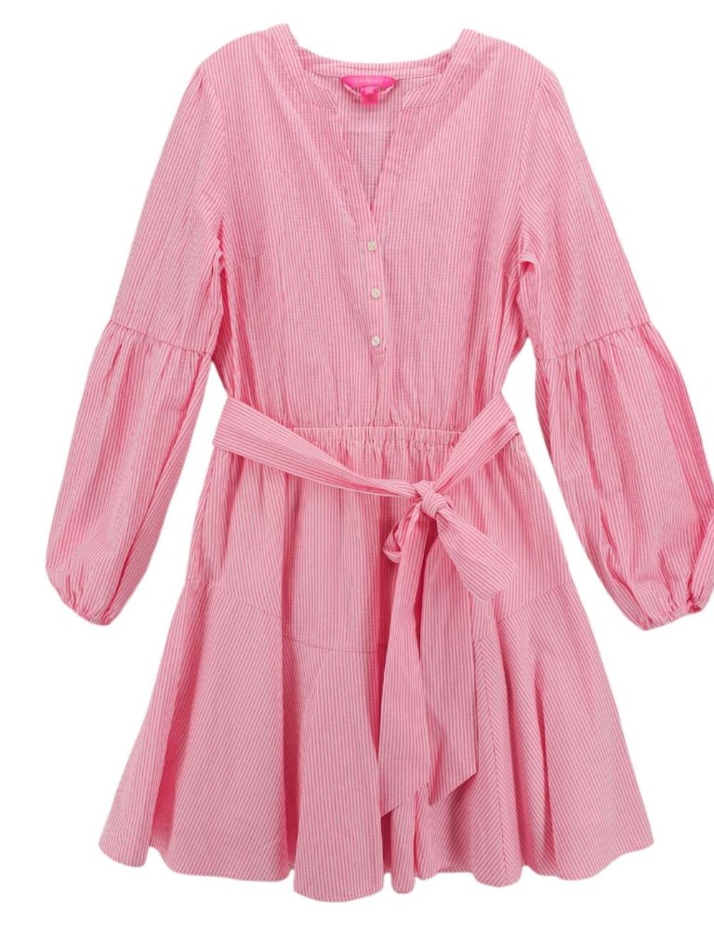 LILLY PULITZER Carla Dress Long Sleeve Roxie Pink Harbor Stripe Belt EUC Size 12